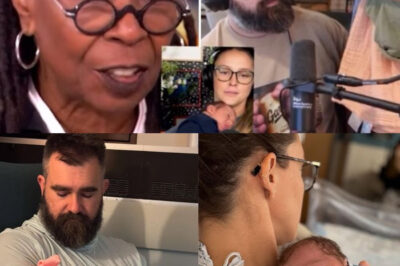 BREAKING: Whoopi Goldberg slams Jason and Kylie Kelce on ‘The View,’ accusing them of exploiting newborn daughter Finn Anna Kelce on the podcast ‘New Heights’ just days after giving birth. /d